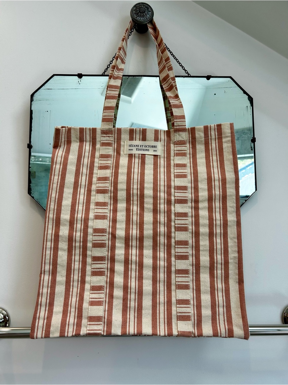 Sézane Striped Canvas Tote in Cream and Pink